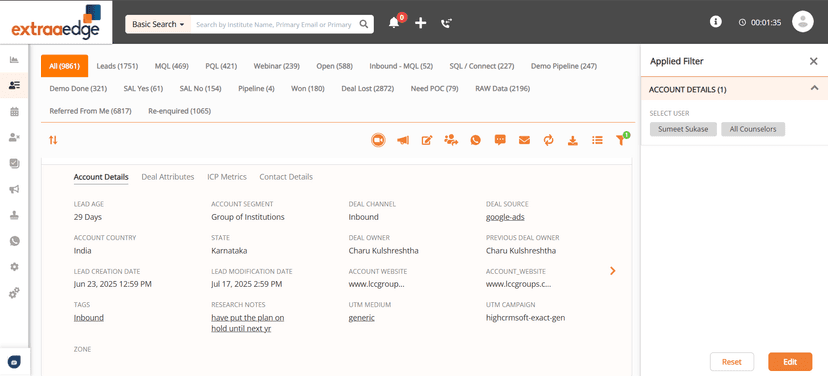 ExtraaEdge CRM screenshot 2
